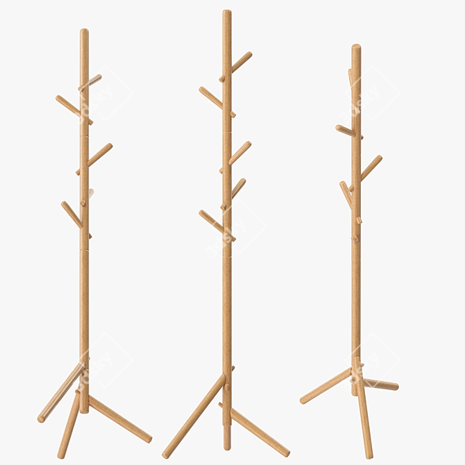 Beech Coat Rack Stand Shelf 3D model image 3