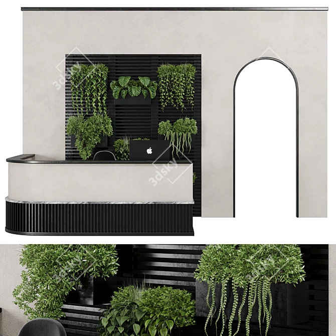 Office Reception Desk with Plant 3D model image 2