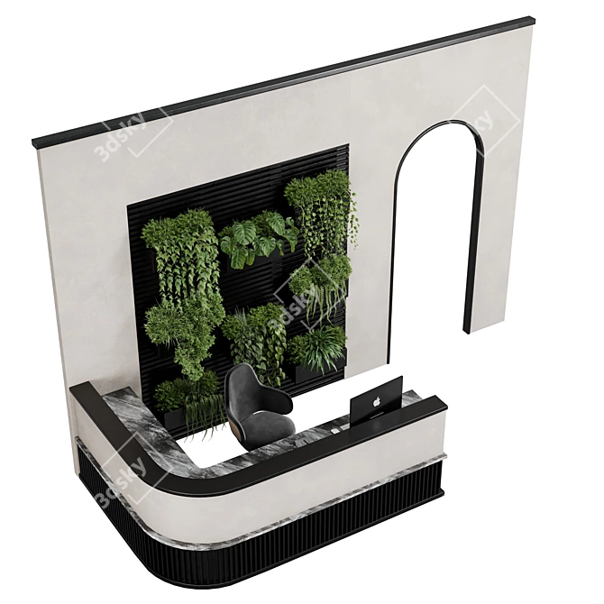 Office Reception Desk with Plant 3D model image 3