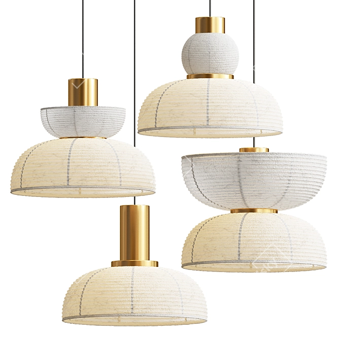 Japanese Bamboo Pendant Lamp 3D model image 1