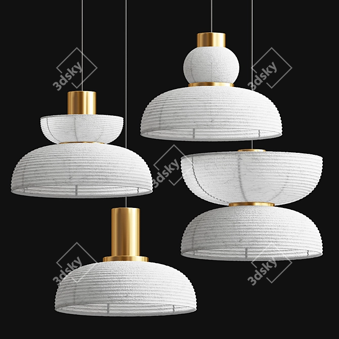 Japanese Bamboo Pendant Lamp 3D model image 2