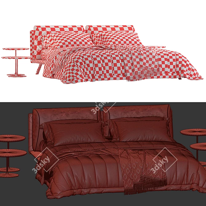 Modern Upholstered Bed 3D Model 3D model image 4