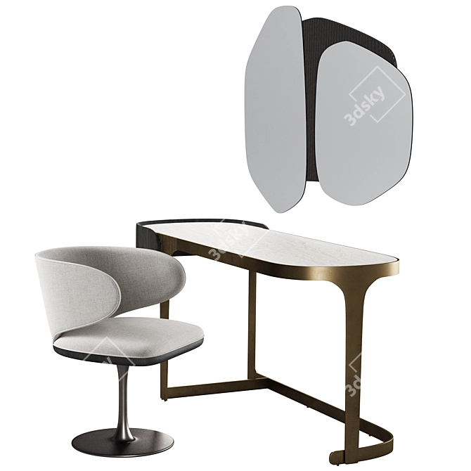 Elegant Bojy Vanity Table & Heron Mirror 3D model image 2