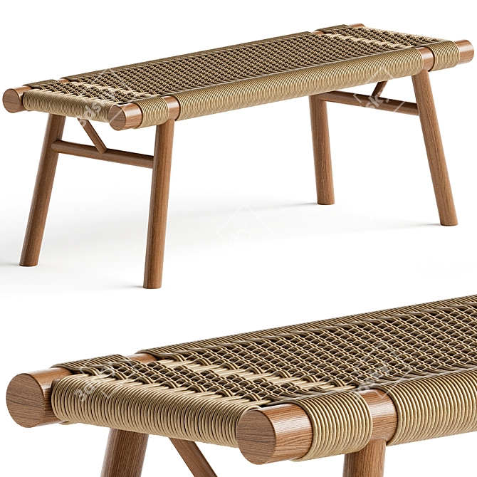 Handcrafted Maruta Wooden Bench 3D model image 2