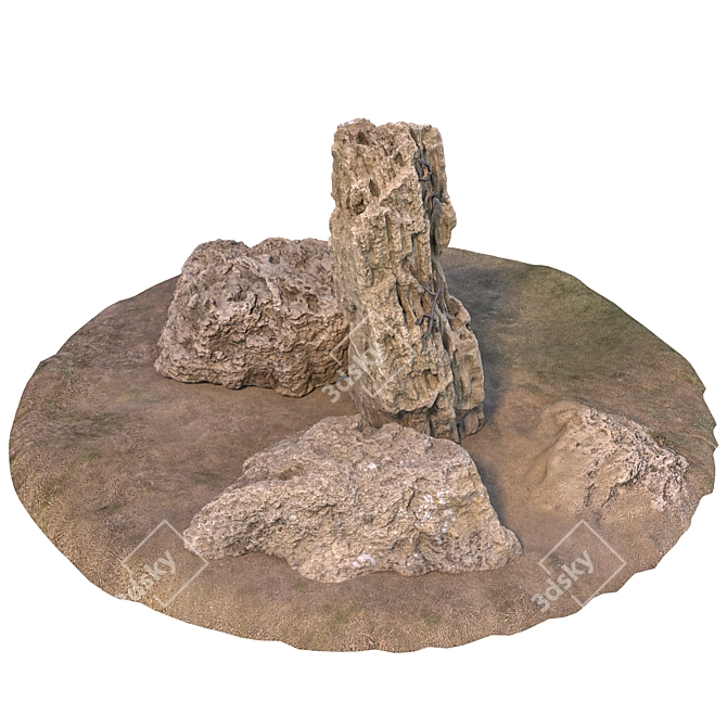  Lizard Stone Set with Grass 3D model image 2