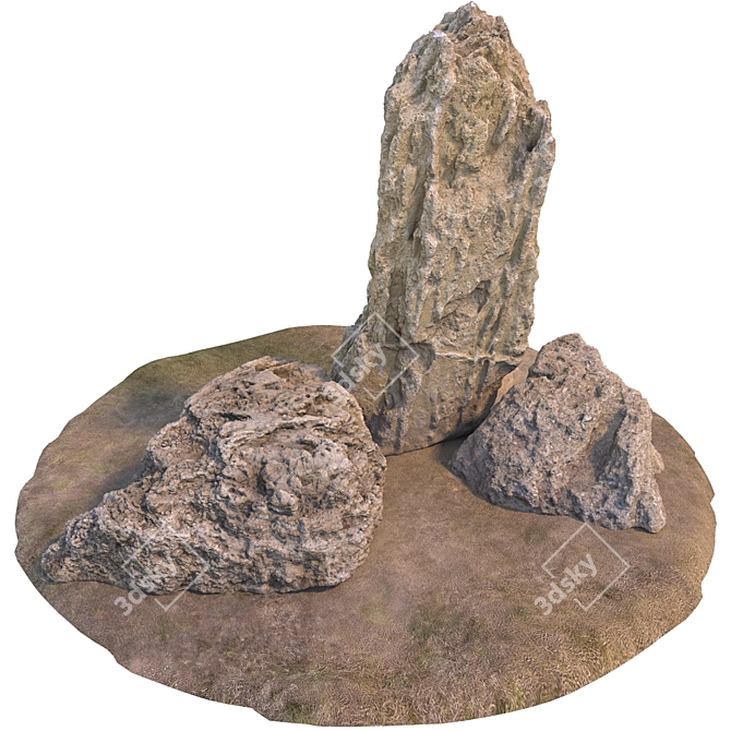  Lizard Stone Set with Grass 3D model image 5