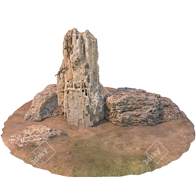  Lizard Stone Set with Grass 3D model image 6