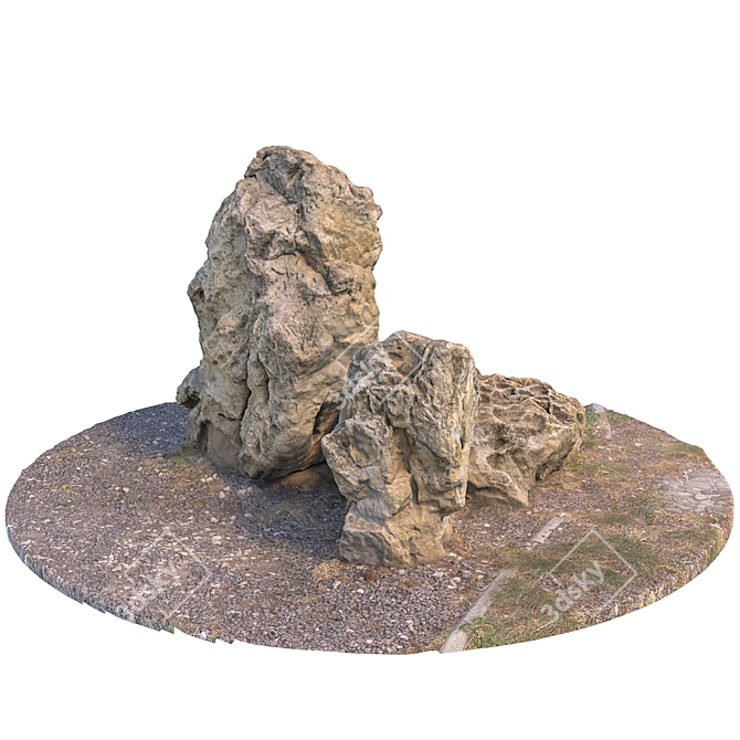 3 Stone Composition with Grass 3D model image 5