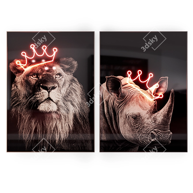 Wildlife Neon Posters Set 3D model image 1