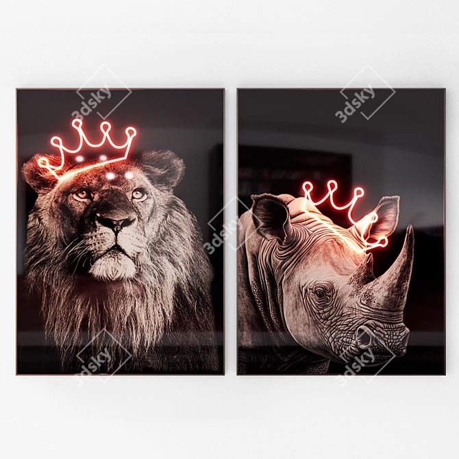 Wildlife Neon Posters Set 3D model image 6