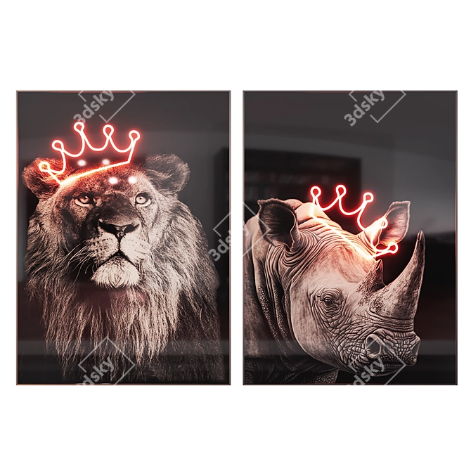 Wildlife Neon Posters Set 3D model image 7