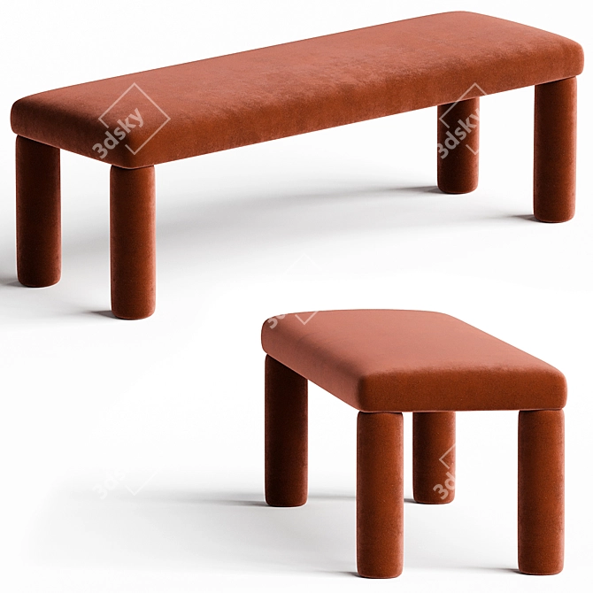 Minimalist Velvet Teja Stool 3D model image 1