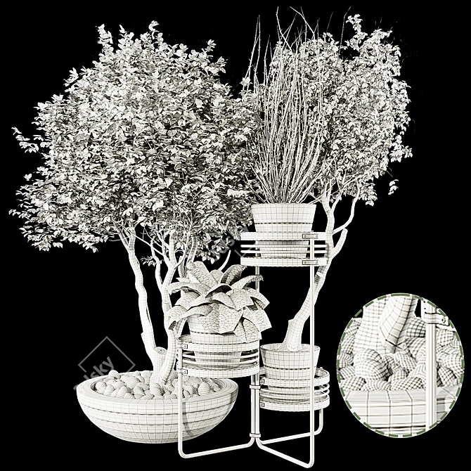 Modern Plant Set on Metal Shelf 3D model image 7