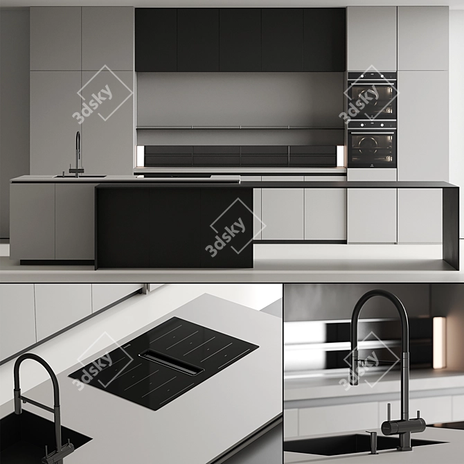 Modern Island Kitchen 3D Model 3D model image 1