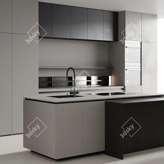 Modern Island Kitchen 3D Model 3D model image 2