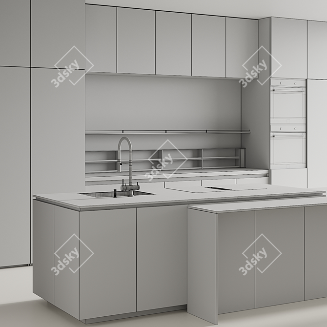 Modern Island Kitchen 3D Model 3D model image 6