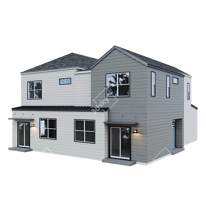 Modern Low Poly American House 3D model image 4