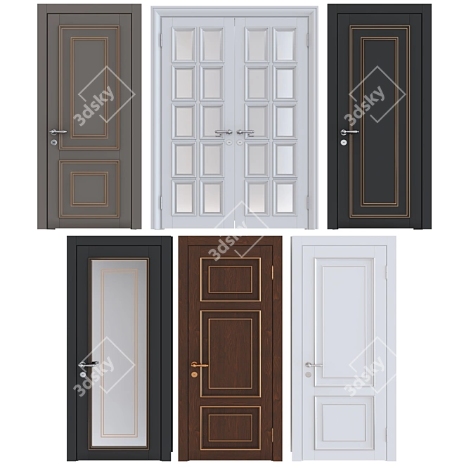 Classic Wood Door Set 3D model image 1