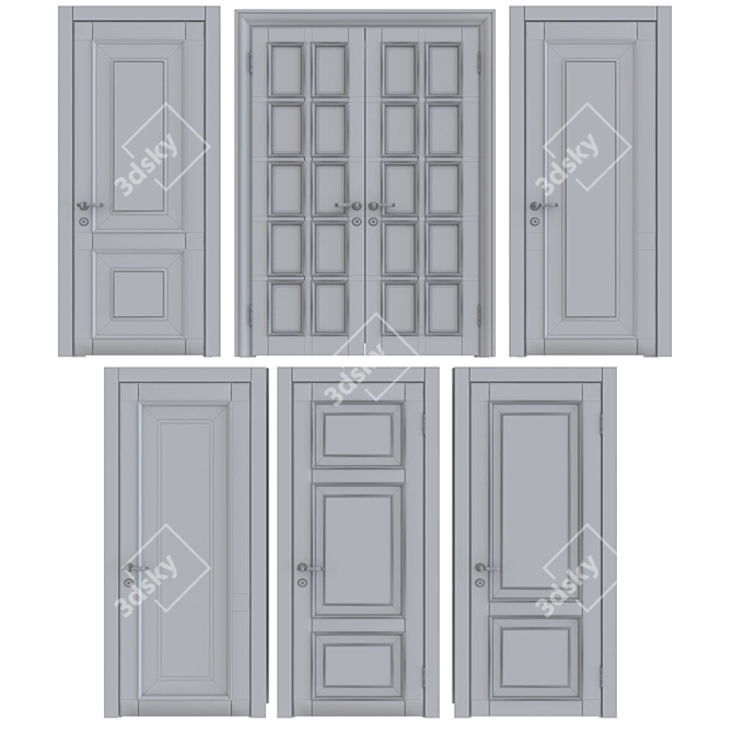 Classic Wood Door Set 3D model image 2