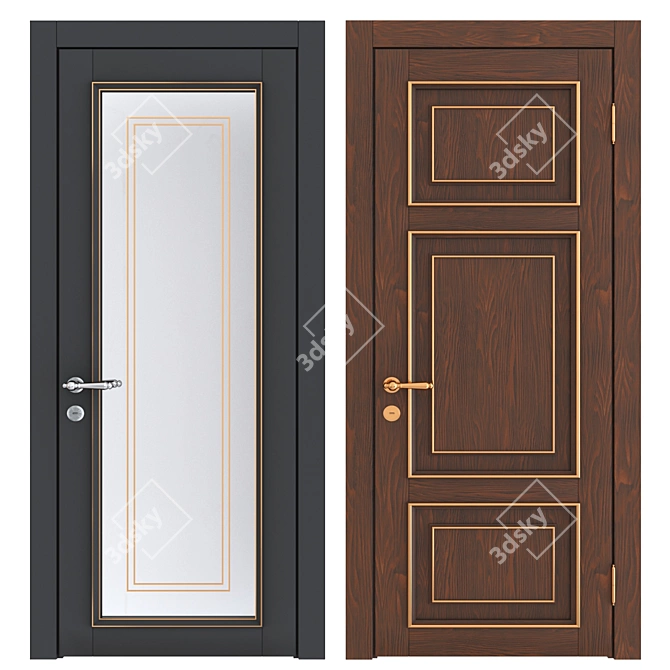 Classic Wood Door Set 3D model image 5