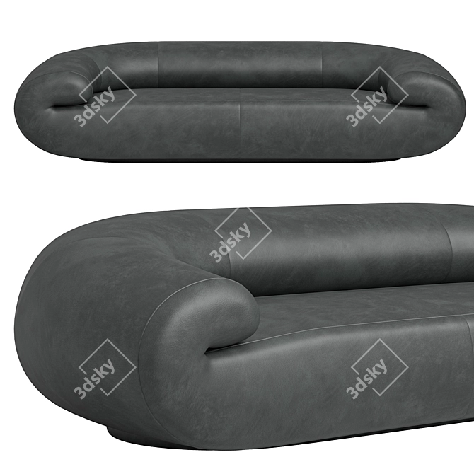 Modern Black Leather Fold Sofa 3D model image 2