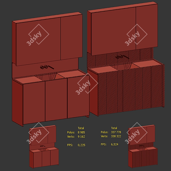 Grid Pattern Bathroom Furniture 3D model image 7