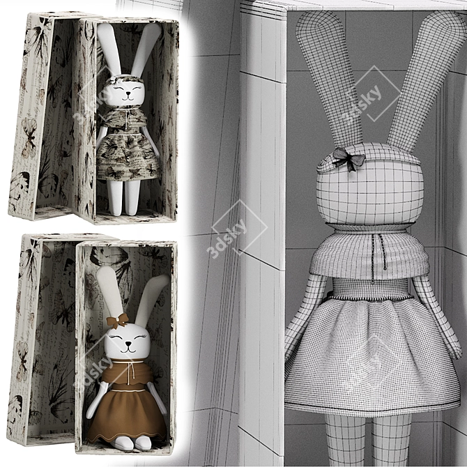 Whimsical Bunny Doll Miniature Figurine 3D model image 7