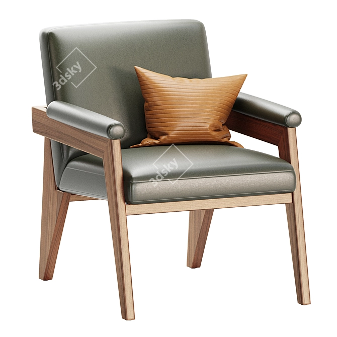 Modern Wood Frame Leather Chair 3D model image 1