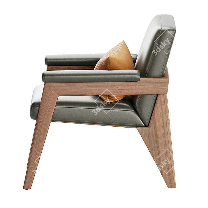 Modern Wood Frame Leather Chair 3D model image 2