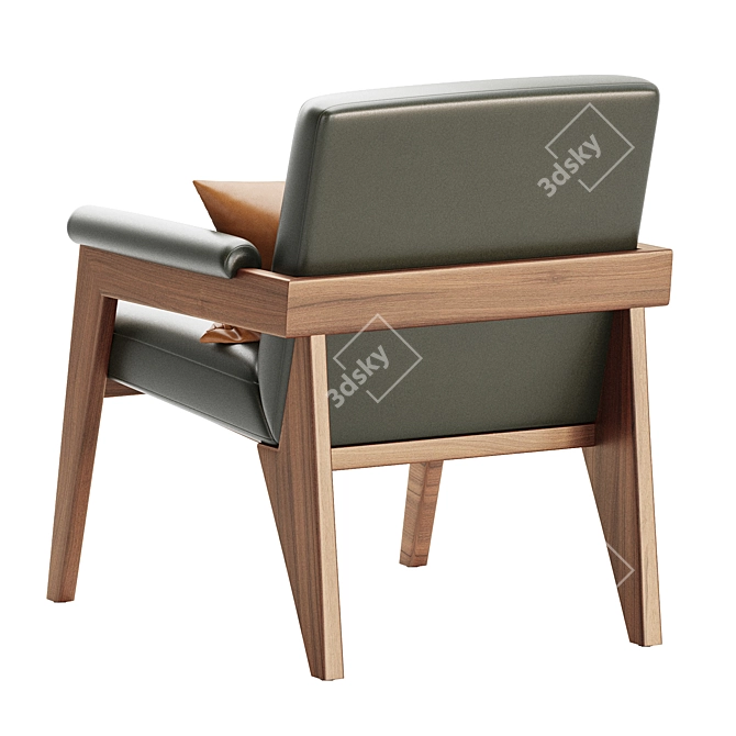 Modern Wood Frame Leather Chair 3D model image 3