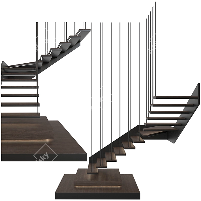 Modern Staircase 3D Model Set 3D model image 1