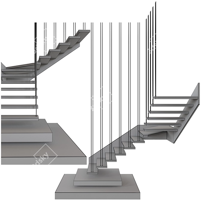 Modern Staircase 3D Model Set 3D model image 4