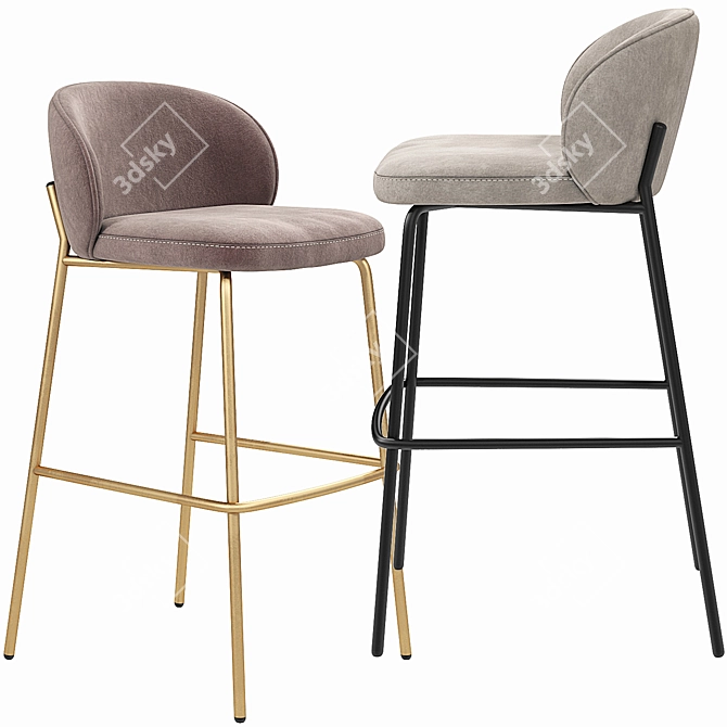 Modern Velvet Bar Stool Set 3D model image 3