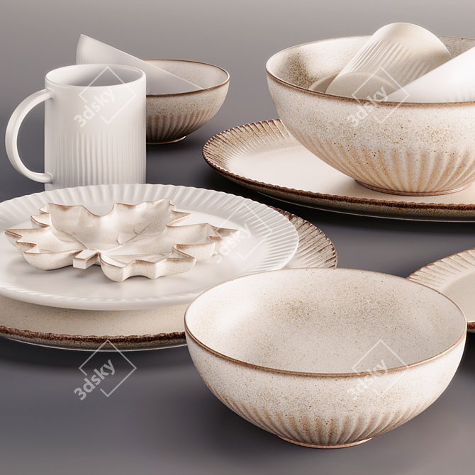 Rustic Ridge Stoneware Dining Set 3D model image 6