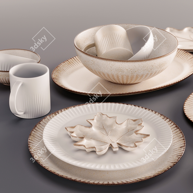 Rustic Ridge Stoneware Dining Set 3D model image 8