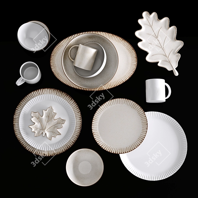 Rustic Ridge Stoneware Dining Set 3D model image 11