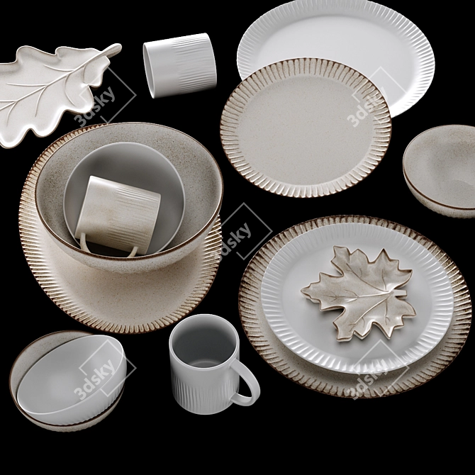 Rustic Ridge Stoneware Dining Set 3D model image 13