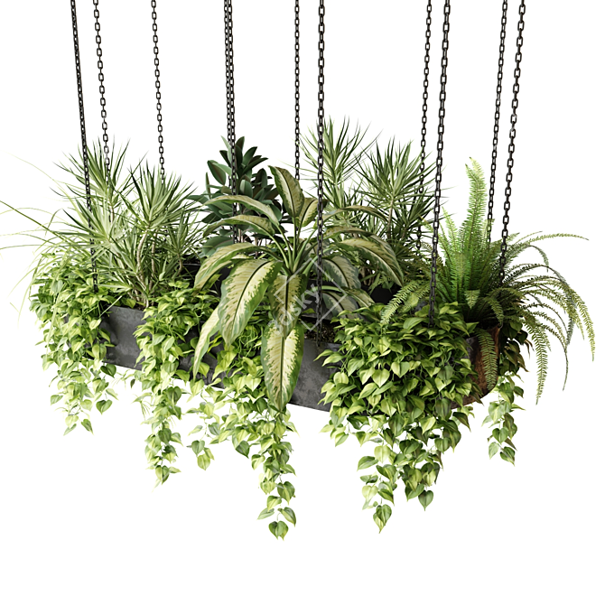 Ringed Planter Lamp with Plants 3D model image 3