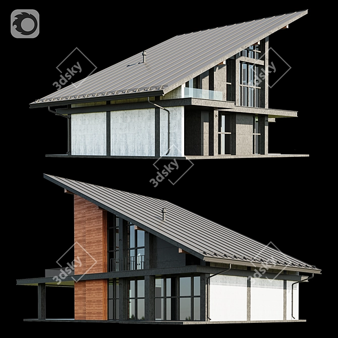 Modern Villa Model with Materials 3D model image 5