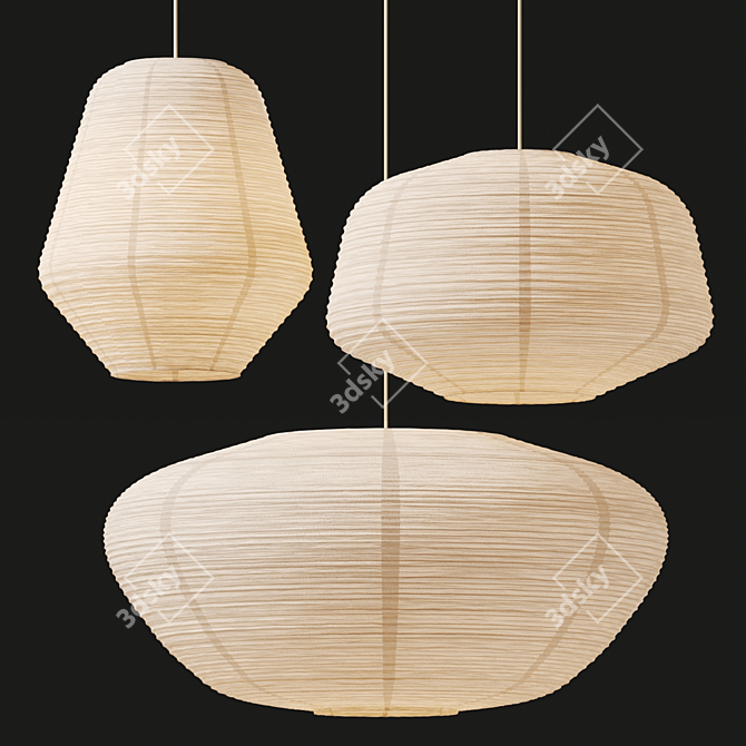 Paper Rice Lampshade Trio 3D model image 2