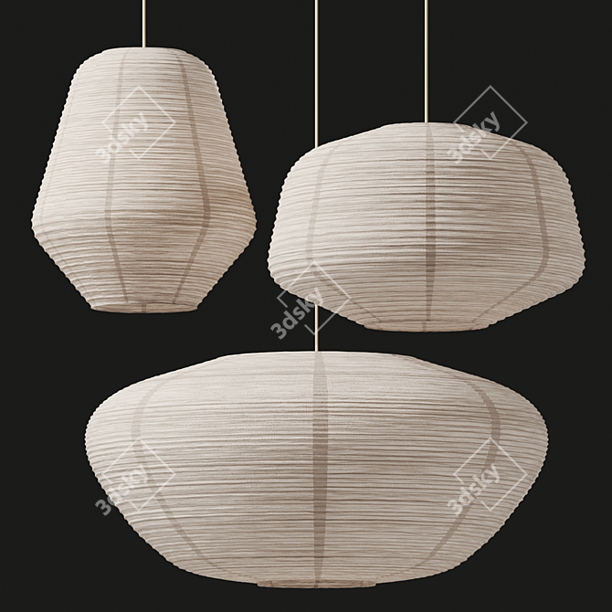 Paper Rice Lampshade Trio 3D model image 3