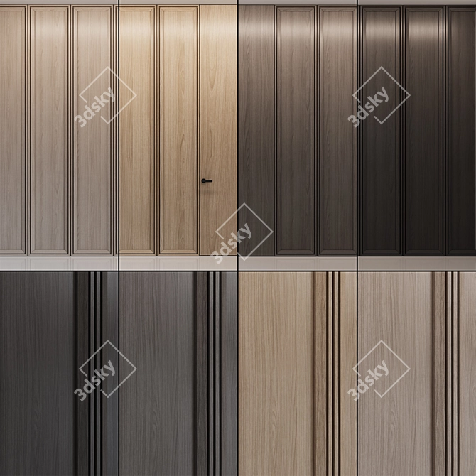 Brass-Trimmed Wood Wall Panels 3D model image 1