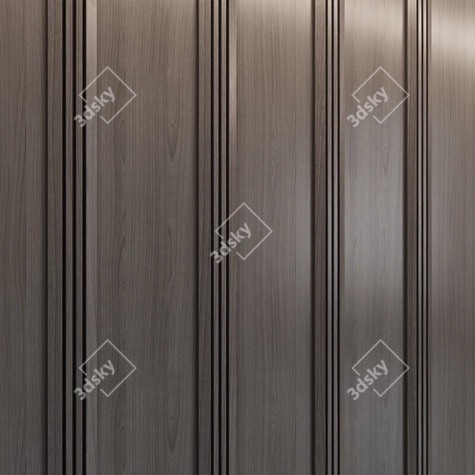 Brass-Trimmed Wood Wall Panels 3D model image 4