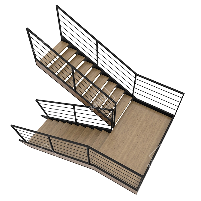 Modern Wooden Staircase with Metal Railing 3D model image 3