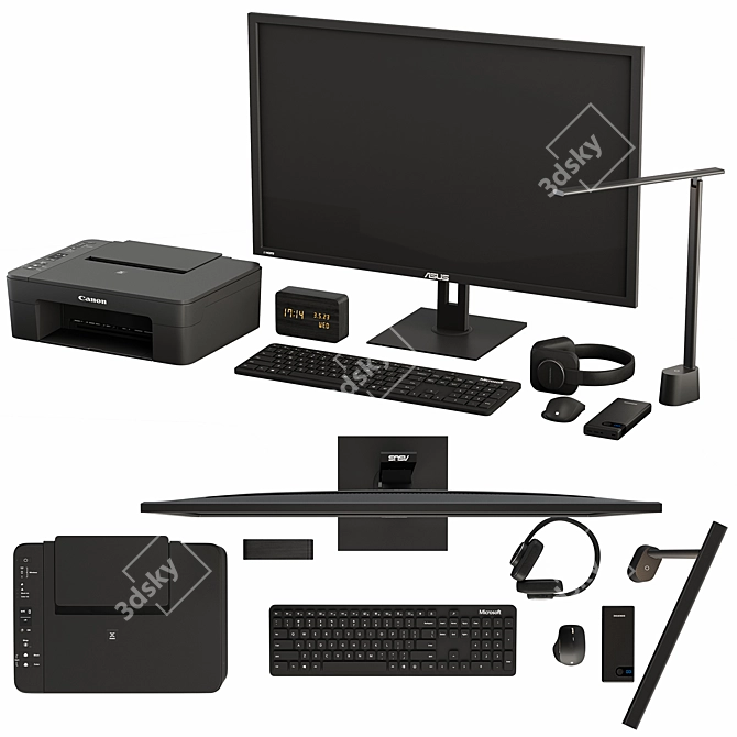 Sleek Black Desk Essentials Set 3D model image 1