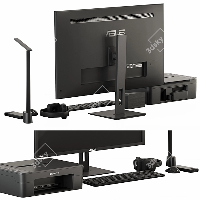 Sleek Black Desk Essentials Set 3D model image 2