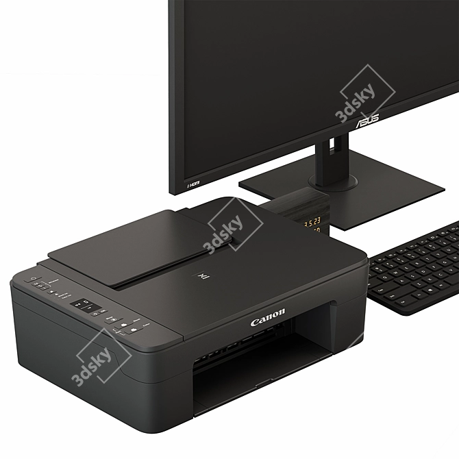 Sleek Black Desk Essentials Set 3D model image 6