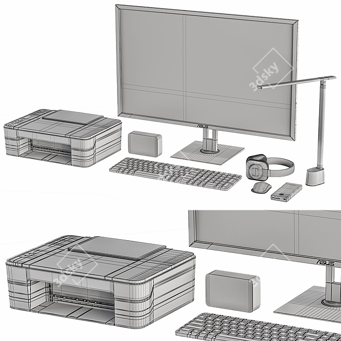 Sleek Black Desk Essentials Set 3D model image 7