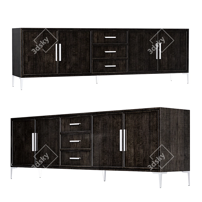 Modern Platan Wood Sideboard with Stainless Steel Legs 3D model image 2