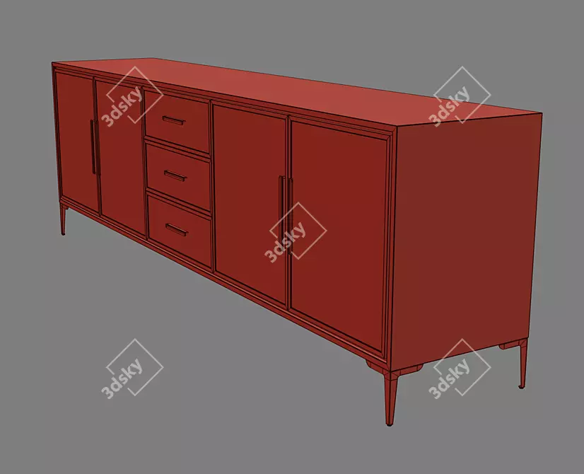 Modern Platan Wood Sideboard with Stainless Steel Legs 3D model image 4